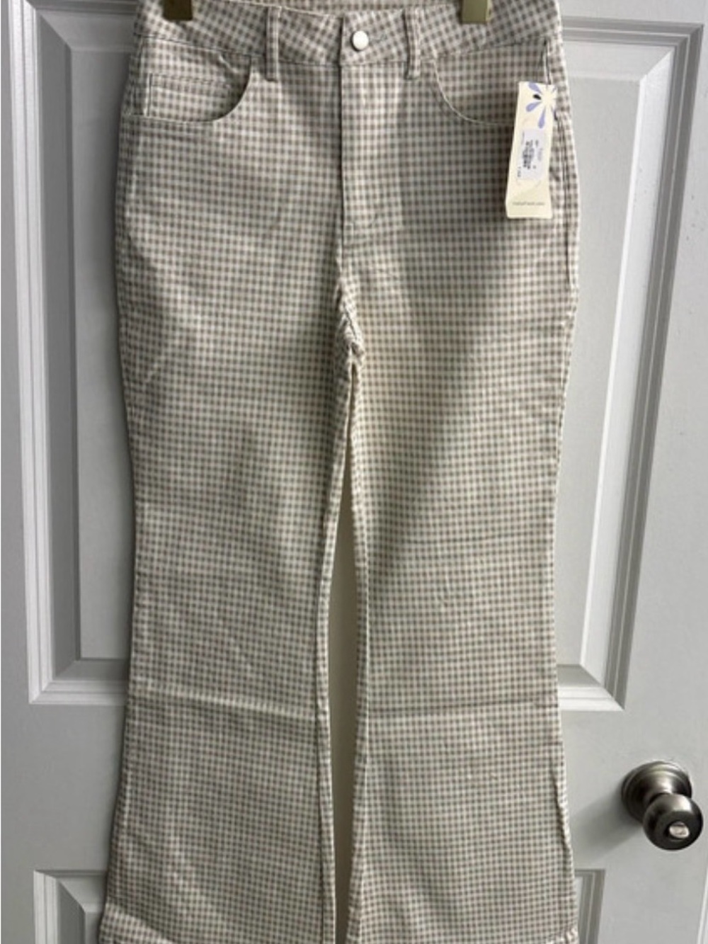 Franki by Francesca's Collections Beige and White Gingham Pants